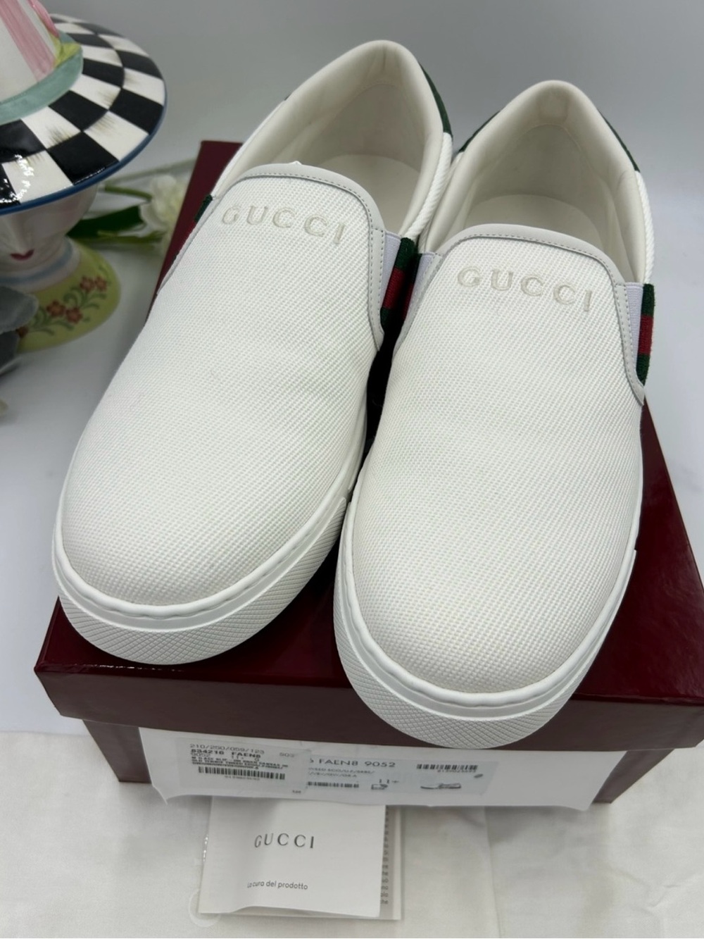 Men’s Gucci white canvas ace slip on sneakers sz 11.5 fits 12.5US made in Italy - Picture 6 of 13